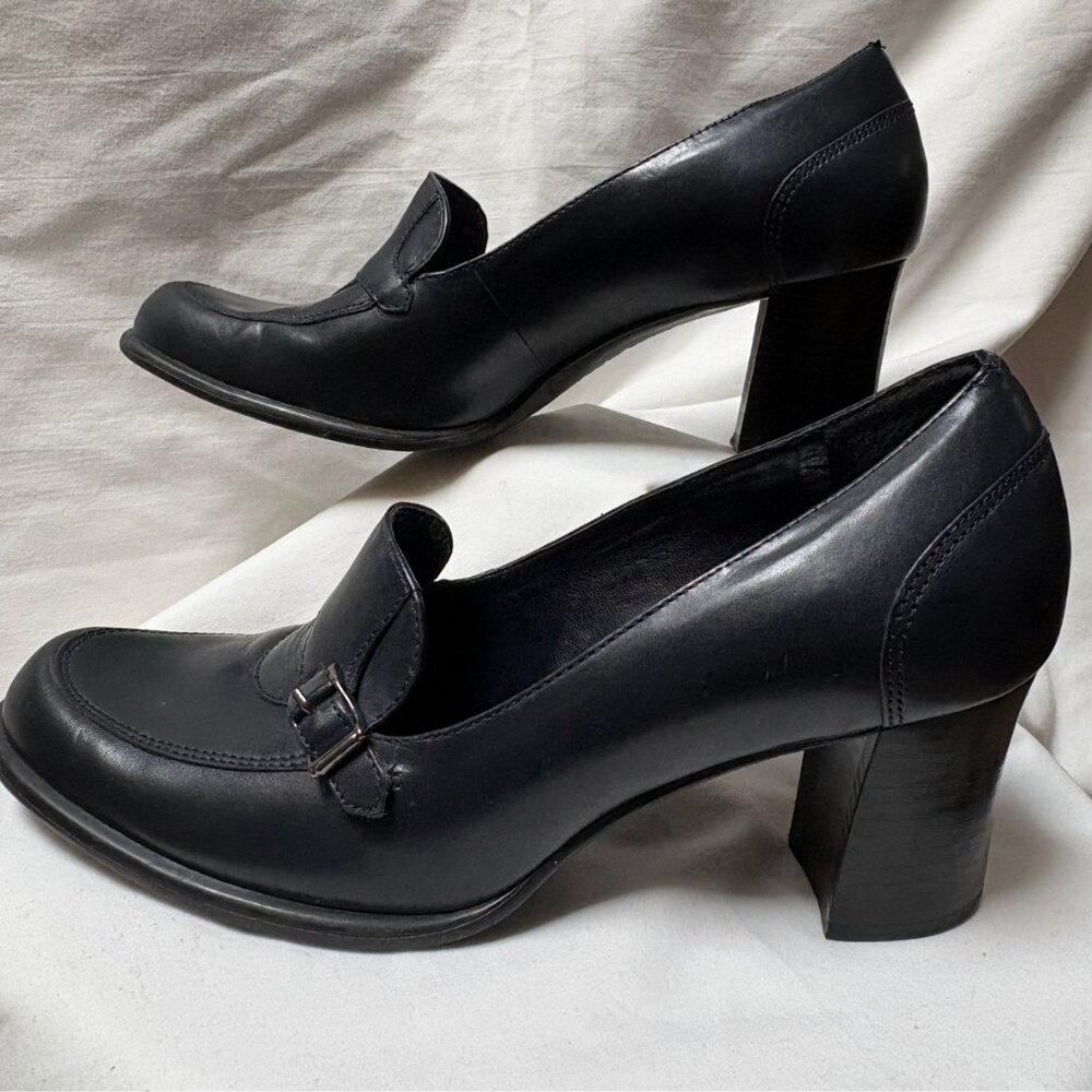 Nine West Navy Leather Heeled Loafers – Size 6 - Picture 5 of 10